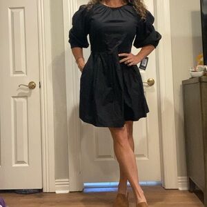 Black puff sleeve dress with pockets